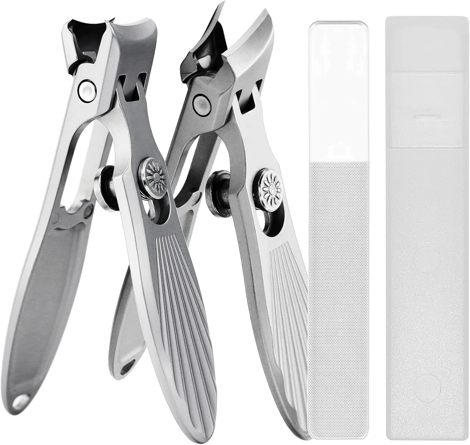 Curved and Slanted Nail Clippers Set for Men Thick Nails, Large Wide Jaw Opening Heavy Duty Stainless Steel Ultra Sharp Toenail Clippers with Catcher for Adult,Seniors (Grey-Combo)