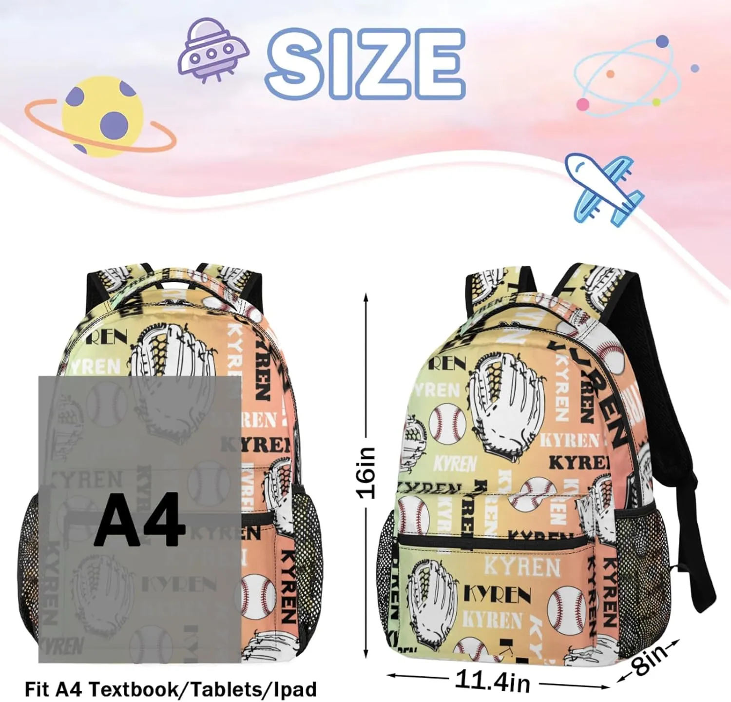Custom Baseball Backpack for Men Women, Personalized Laptop Backpack with Name, Sports Bag Lightweight Daypack for Travel Camping, Colorful