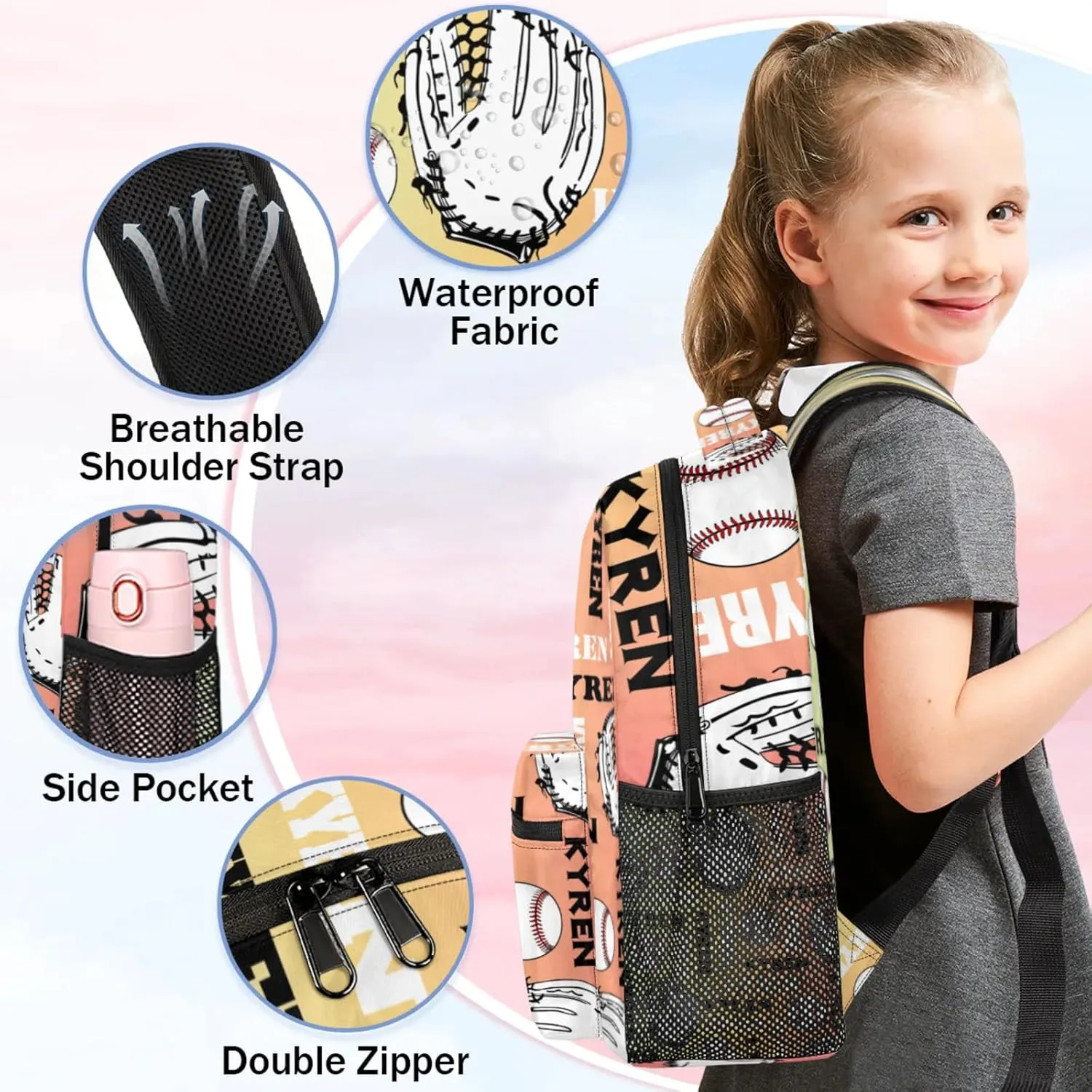 Custom Baseball Backpack for Men Women, Personalized Laptop Backpack with Name, Sports Bag Lightweight Daypack for Travel Camping, Colorful