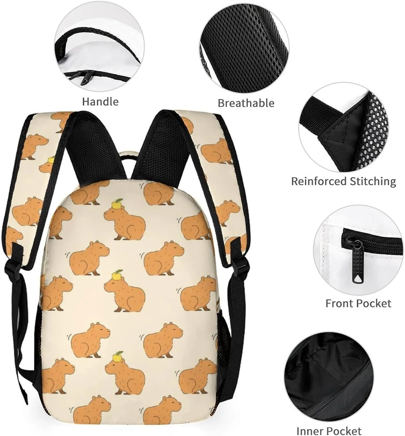 Custom Capybara Backpack for Kids Girls Boys School, 16 Inches Cute Capybara Theme Bookbag, Adjustable, Lightweight, Large Capacity, Colorful Capybara Backpack for School