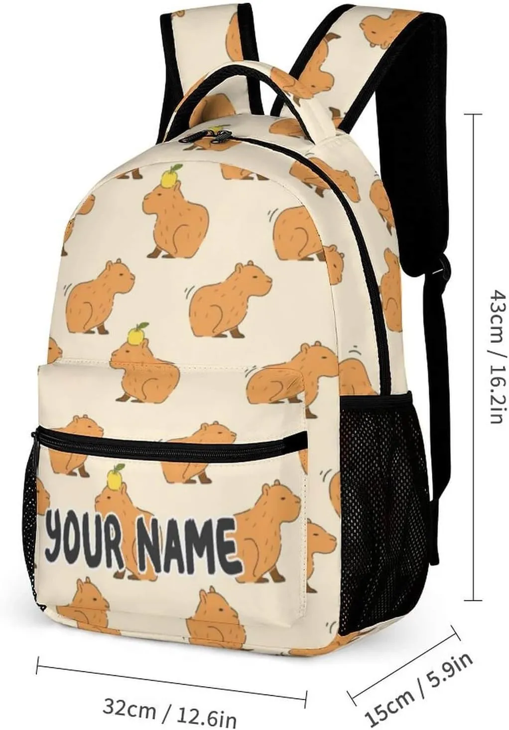 Custom Capybara Backpack for Kids Girls Boys School, 16 Inches Cute Capybara Theme Bookbag, Adjustable, Lightweight, Large Capacity, Colorful Capybara Backpack for School