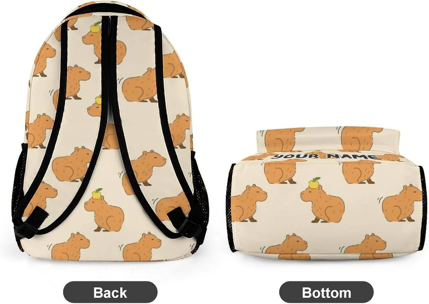 Custom Capybara Backpack for Kids Girls Boys School, 16 Inches Cute Capybara Theme Bookbag, Adjustable, Lightweight, Large Capacity, Colorful Capybara Backpack for School