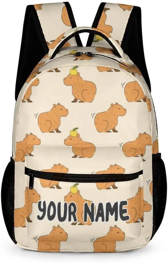 Custom Capybara Backpack for Kids Girls Boys School, 16 Inches Cute Capybara Theme Bookbag, Adjustable, Lightweight, Large Capacity, Colorful Capybara Backpack for School