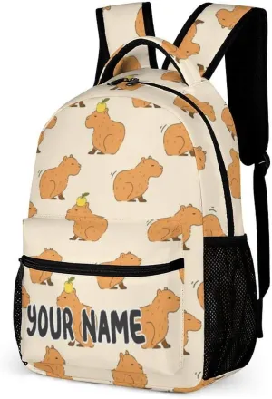 Custom Capybara Backpack for Kids Girls Boys School, 16 Inches Cute Capybara Theme Bookbag, Adjustable, Lightweight, Large Capacity, Colorful Capybara Backpack for School