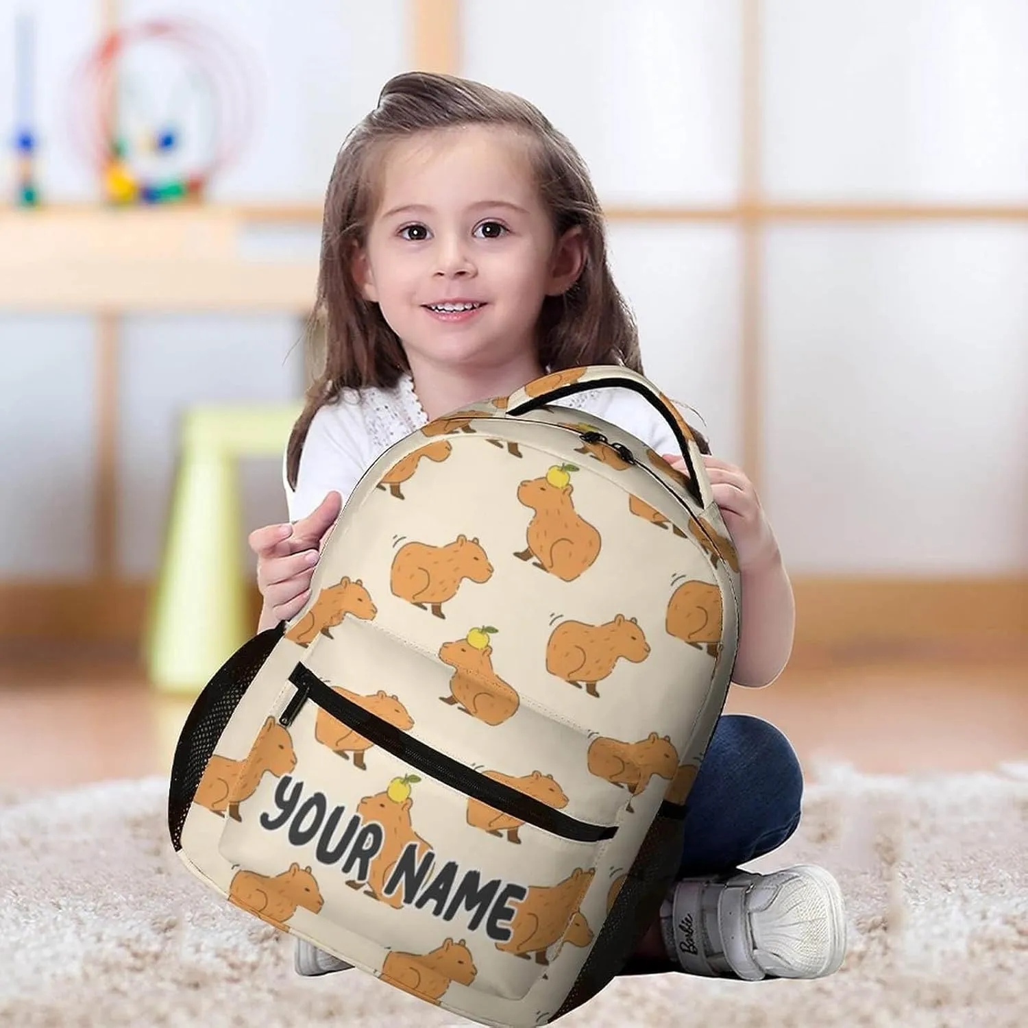Custom Capybara Backpack for Kids Girls Boys School, 16 Inches Cute Capybara Theme Bookbag, Adjustable, Lightweight, Large Capacity, Colorful Capybara Backpack for School