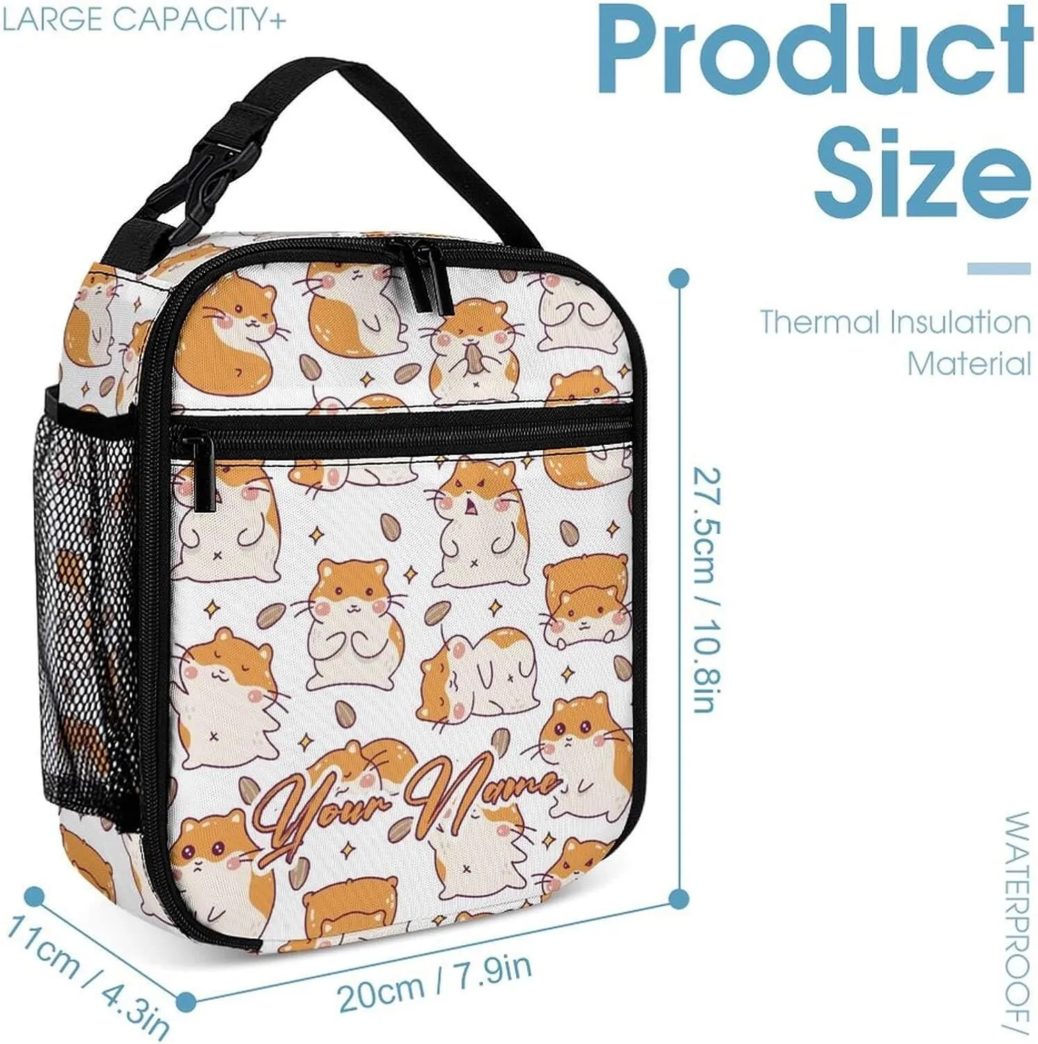 Custom Hamster Backpack with Lunch Box & Pencil Case for Kids Girls Boys School, 16 Inch Cute Hamsters Bookbag, School Backpack for Students Children, Lightweight, Large Capacity