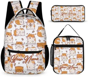 Custom Hamster Backpack with Lunch Box & Pencil Case for Kids Girls Boys School, 16 Inch Cute Hamsters Bookbag, School Backpack for Students Children, Lightweight, Large Capacity