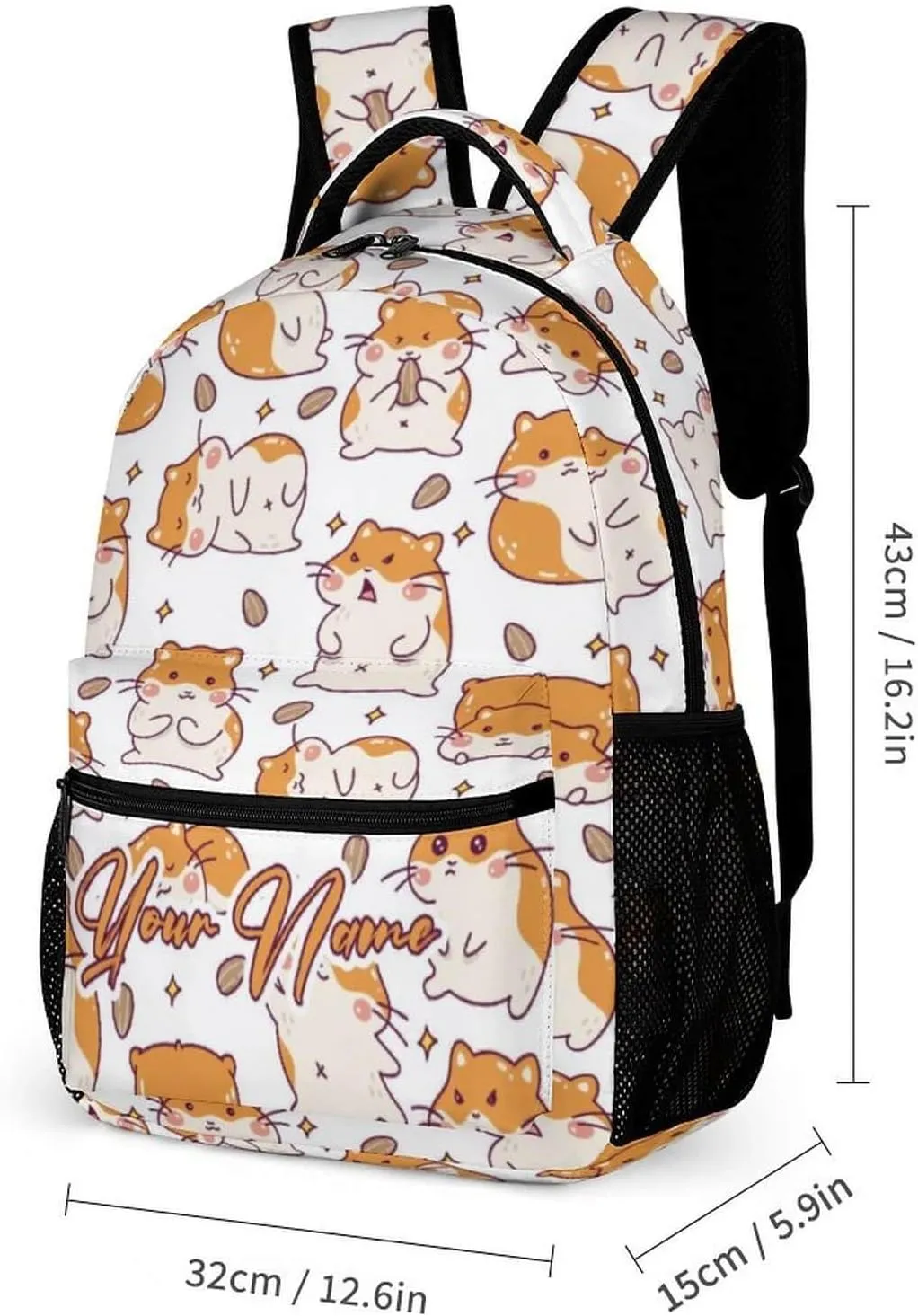 Custom Hamster Backpack with Lunch Box & Pencil Case for Kids Girls Boys School, 16 Inch Cute Hamsters Bookbag, School Backpack for Students Children, Lightweight, Large Capacity