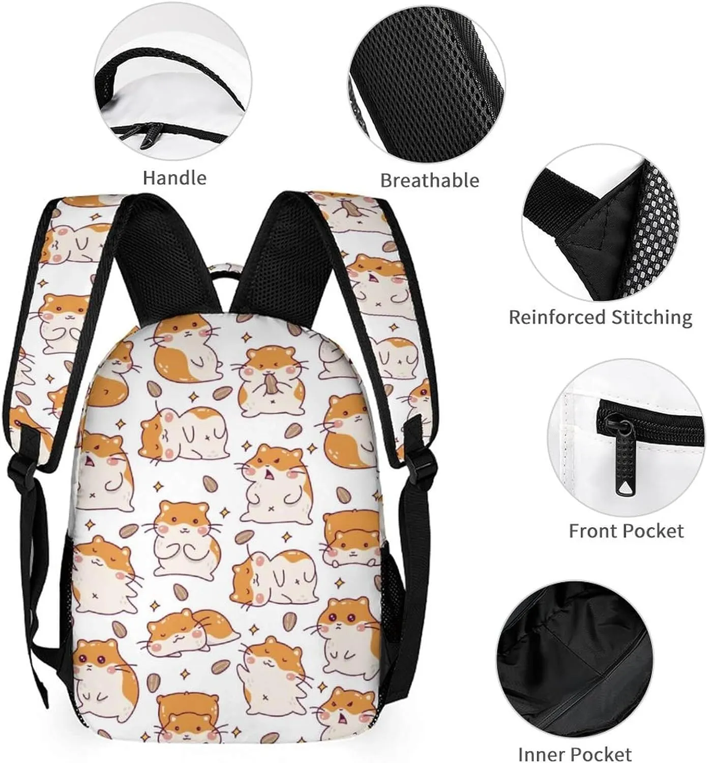 Custom Hamster Backpack with Lunch Box & Pencil Case for Kids Girls Boys School, 16 Inch Cute Hamsters Bookbag, School Backpack for Students Children, Lightweight, Large Capacity