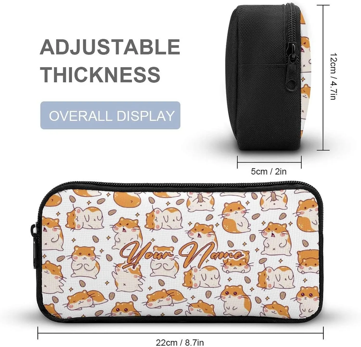 Custom Hamster Backpack with Lunch Box & Pencil Case for Kids Girls Boys School, 16 Inch Cute Hamsters Bookbag, School Backpack for Students Children, Lightweight, Large Capacity