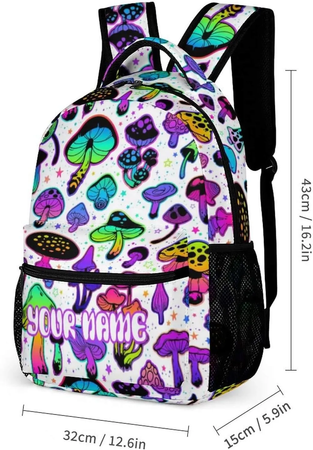 Custom Mushroom Backpack with Lunch Box & Pencil Case, 16 Inch Cute Mushroom Themed Bookbag, Adjustable Lightweight Large Capacity, Colorful Mushroom Backpack Set for Kids Girls Boys School