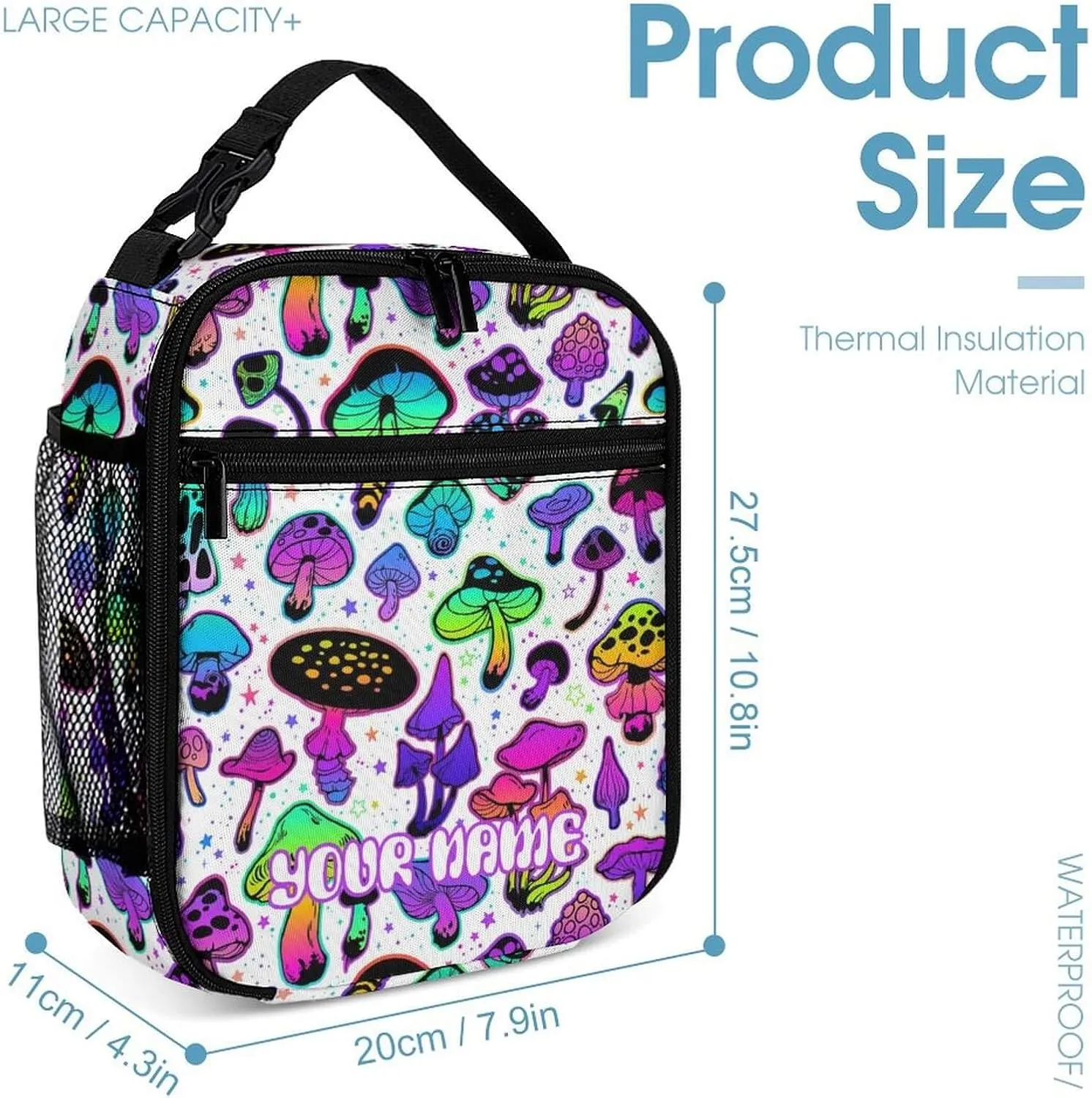 Custom Mushroom Backpack with Lunch Box & Pencil Case, 16 Inch Cute Mushroom Themed Bookbag, Adjustable Lightweight Large Capacity, Colorful Mushroom Backpack Set for Kids Girls Boys School