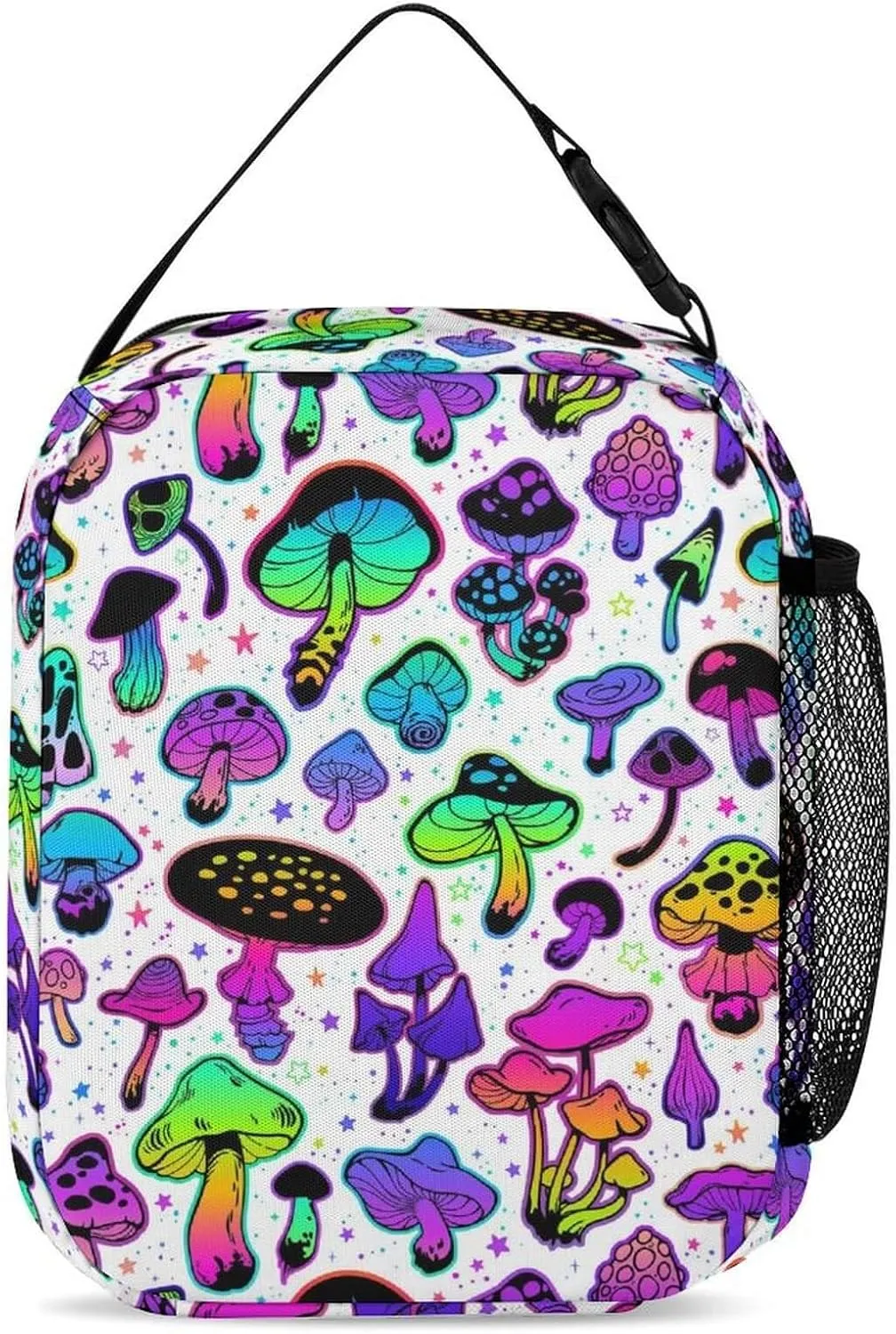 Custom Mushroom Backpack with Lunch Box & Pencil Case, 16 Inch Cute Mushroom Themed Bookbag, Adjustable Lightweight Large Capacity, Colorful Mushroom Backpack Set for Kids Girls Boys School