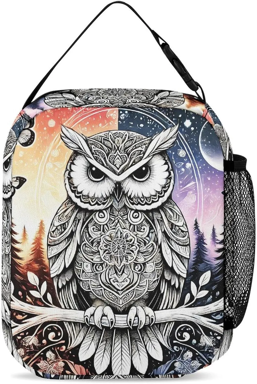 Custom Owl Backpack with Lunch Box & Pencil Case, 16 Inch Cute Owl Bookbag, Adjustable Lightweight Large Capacity, Colorful Backpack Set for Kids Girls Boys School