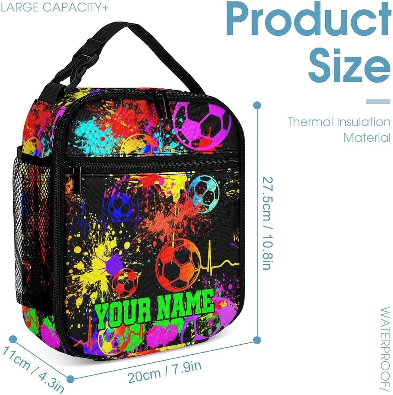 Custom Soccer Backpack with Lunch Box & Pencil Case for Kids Girls Boys School, 16 Inch Cool Soccer Bookbag, School Backpack for Students Children, sustainable, Lightweight, Large Capacity