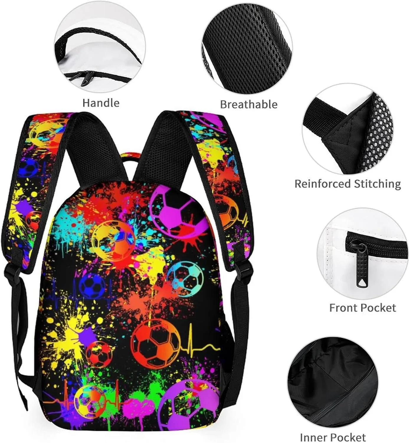 Custom Soccer Backpack with Lunch Box & Pencil Case for Kids Girls Boys School, 16 Inch Cool Soccer Bookbag, School Backpack for Students Children, sustainable, Lightweight, Large Capacity