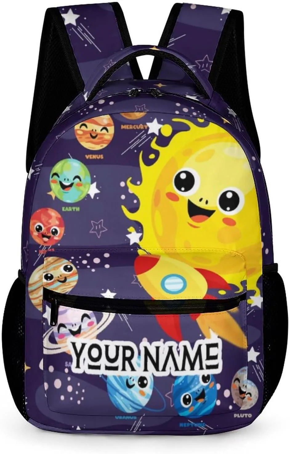 Custom Solar System School Backpack for Kids Girls Boys, 16 Inch Cute Planet Themed Bookbag, Personalized School Backpack for Students Children, Lightweight, Large Capacity