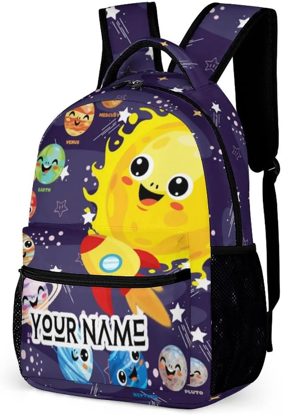 Custom Solar System School Backpack for Kids Girls Boys, 16 Inch Cute Planet Themed Bookbag, Personalized School Backpack for Students Children, Lightweight, Large Capacity