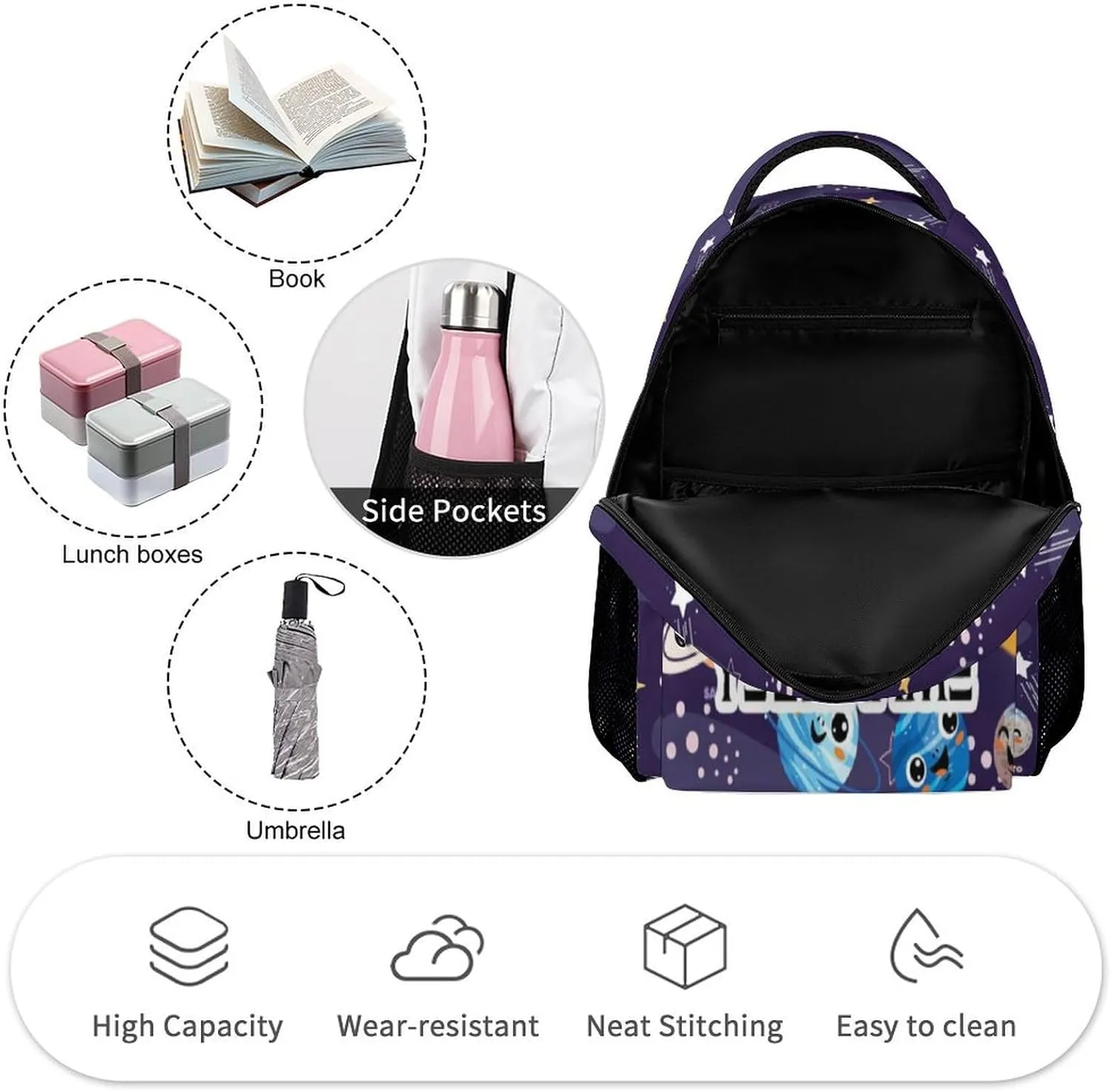 Custom Solar System School Backpack for Kids Girls Boys, 16 Inch Cute Planet Themed Bookbag, Personalized School Backpack for Students Children, Lightweight, Large Capacity