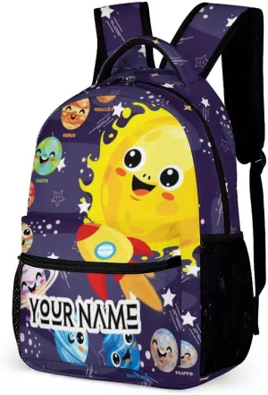 Custom Solar System School Backpack for Kids Girls Boys, 16 Inch Cute Planet Themed Bookbag, Personalized School Backpack for Students Children, Lightweight, Large Capacity