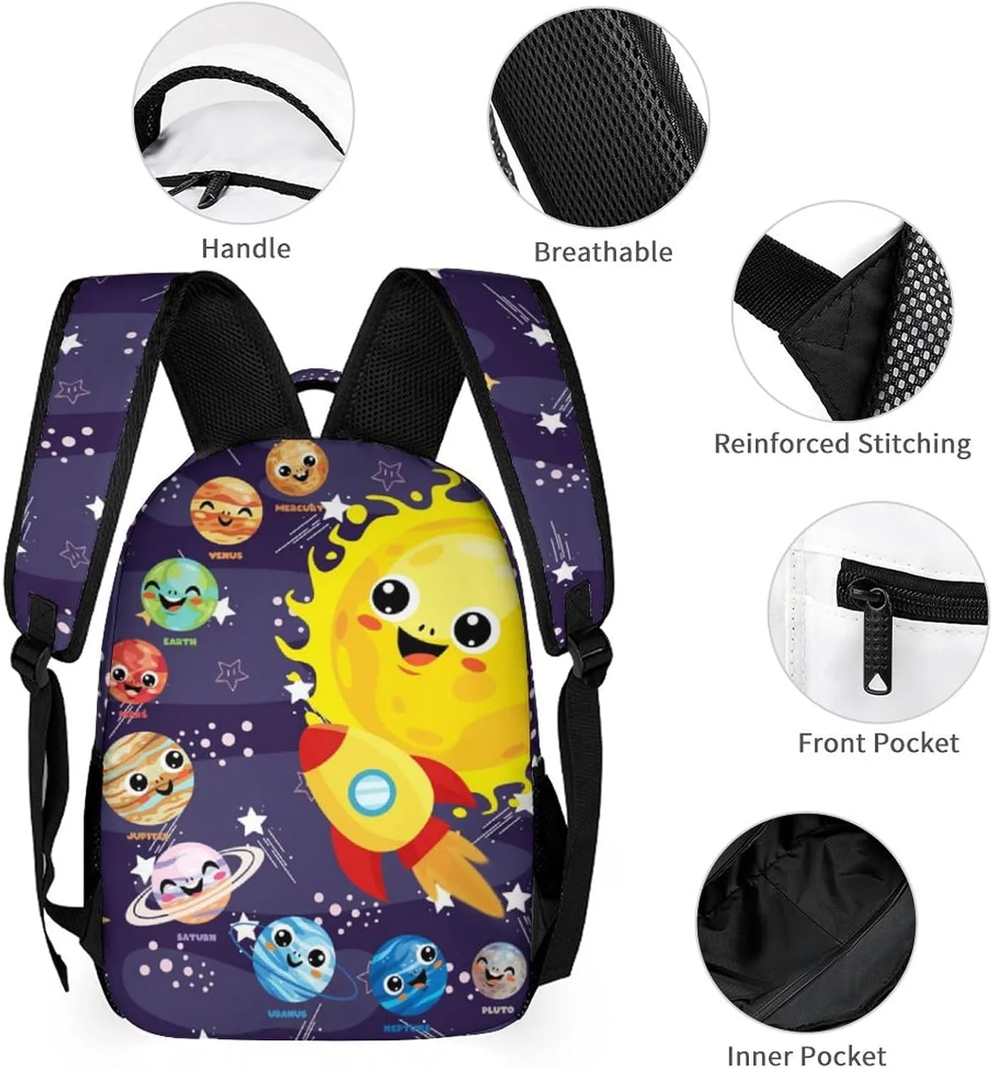 Custom Solar System School Backpack for Kids Girls Boys, 16 Inch Cute Planet Themed Bookbag, Personalized School Backpack for Students Children, Lightweight, Large Capacity