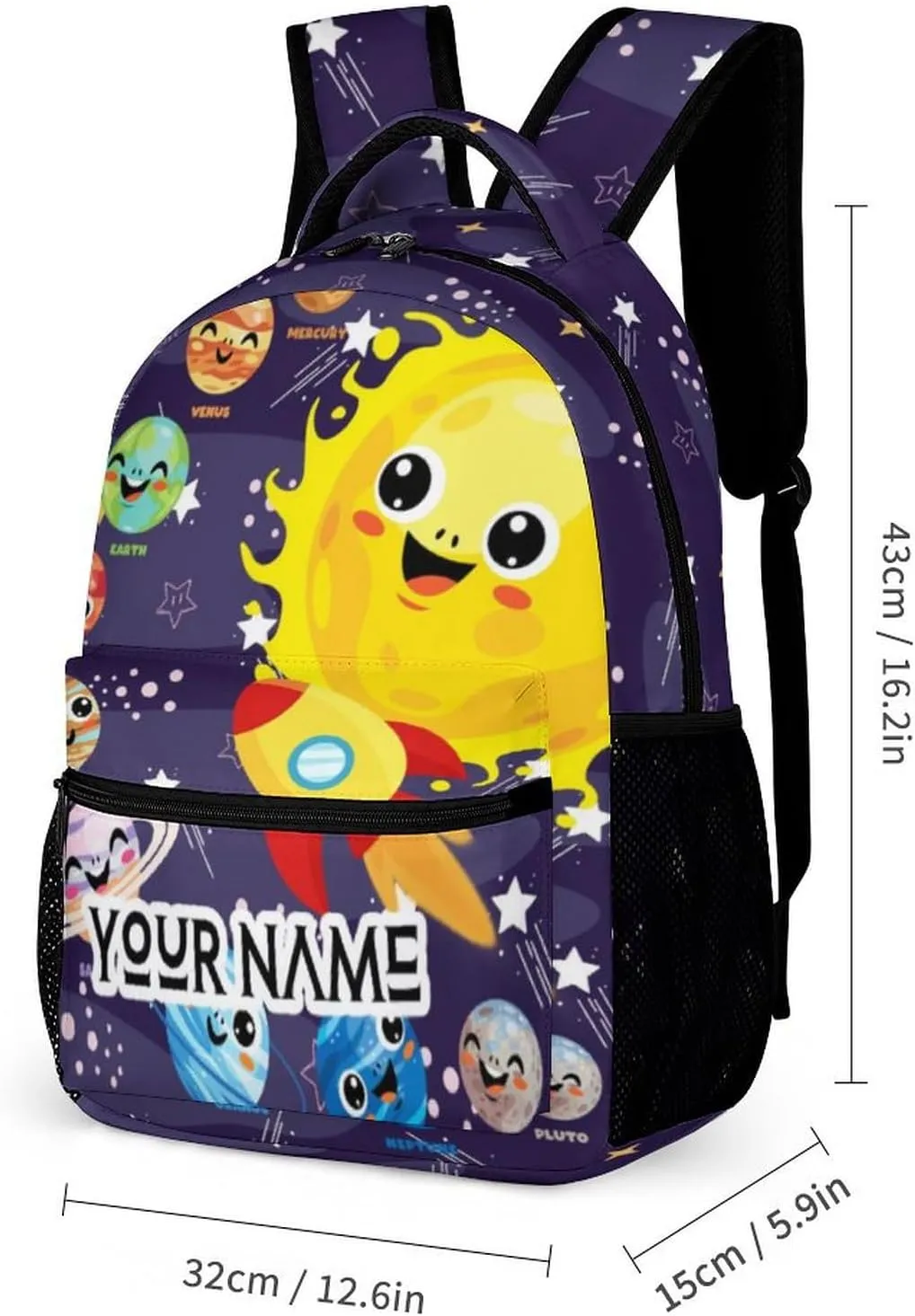 Custom Solar System School Backpack for Kids Girls Boys, 16 Inch Cute Planet Themed Bookbag, Personalized School Backpack for Students Children, Lightweight, Large Capacity
