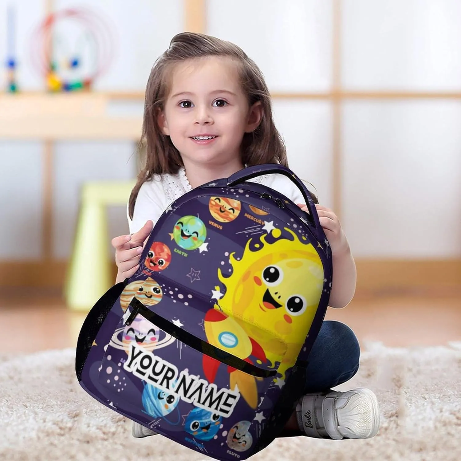 Custom Solar System School Backpack for Kids Girls Boys, 16 Inch Cute Planet Themed Bookbag, Personalized School Backpack for Students Children, Lightweight, Large Capacity