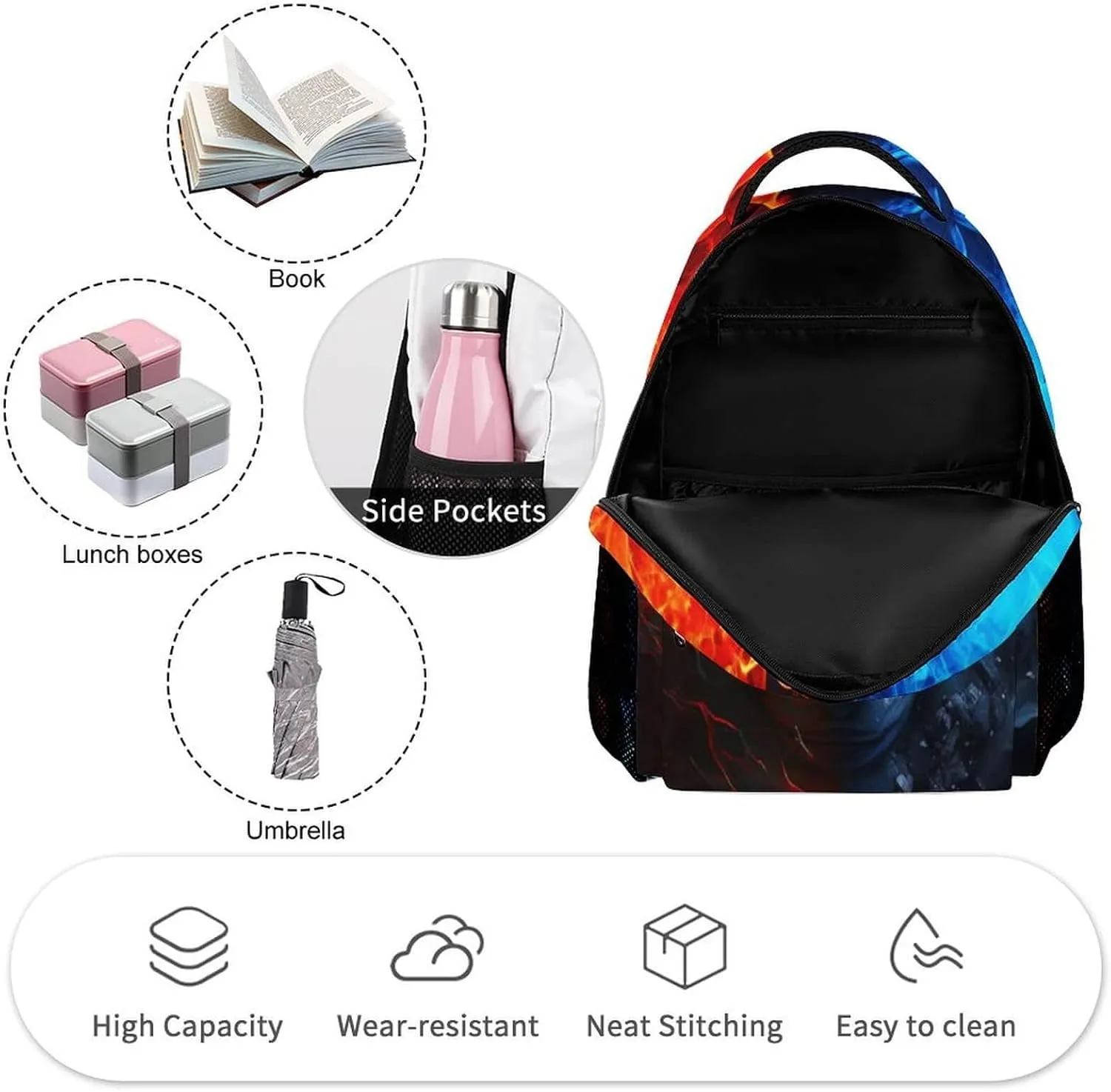 Custom Wolf Backpack for Kids Girls Boys School, 16 Inches Cute Wolf Theme Bookbag, Adjustable, Lightweight, Large Capacity, Colorful Wolf Backpack for School