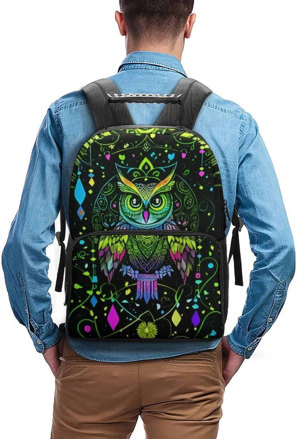 Cute Abstract Owl Psychedelic Art Shoulder Book Bags Polyester Multipurpose Anti-Theft Carry On Bag Large Capacity Travel Hiking & Camping Rucksack