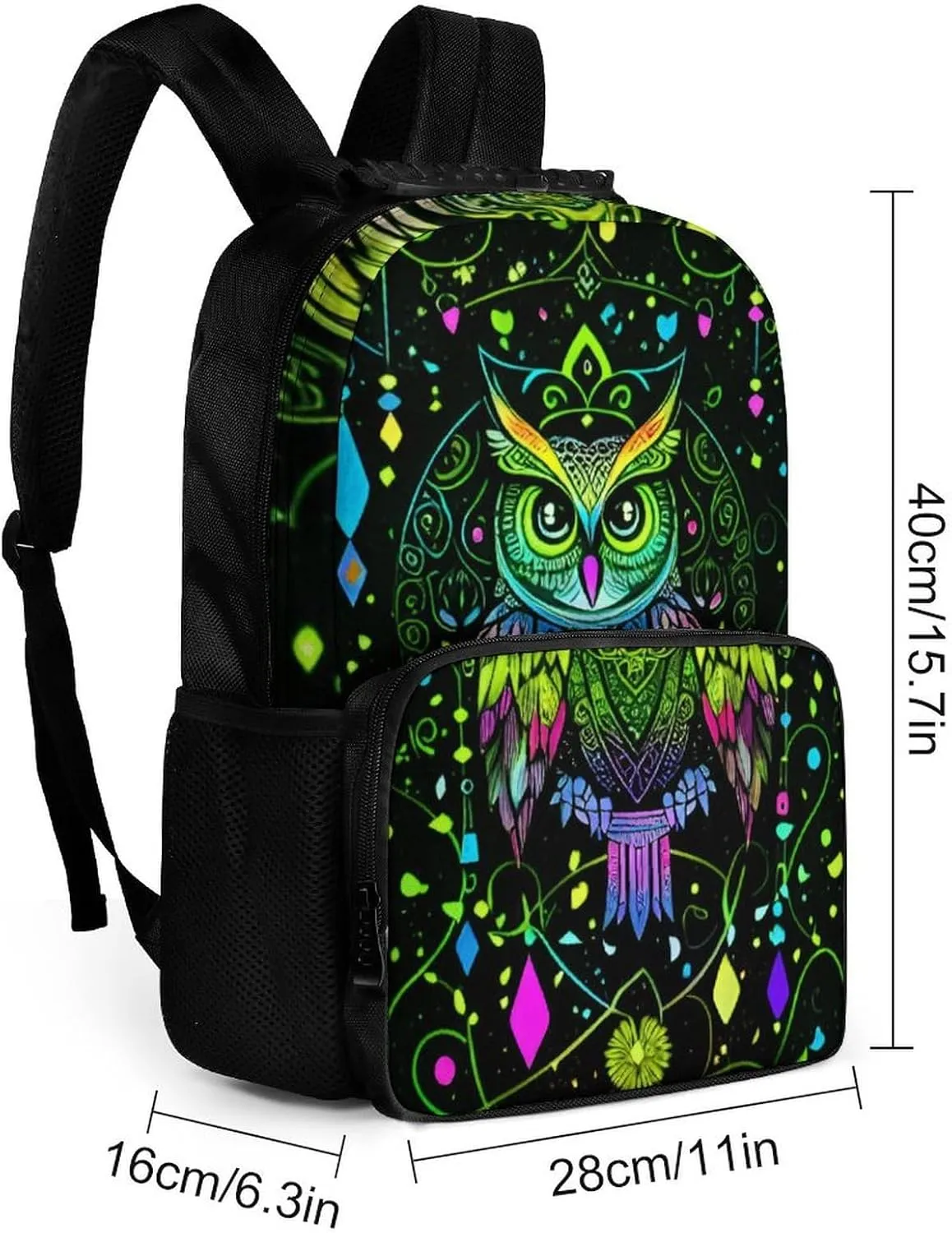 Cute Abstract Owl Psychedelic Art Shoulder Book Bags Polyester Multipurpose Anti-Theft Carry On Bag Large Capacity Travel Hiking & Camping Rucksack