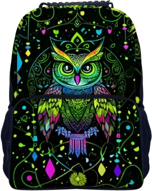 Cute Abstract Owl Psychedelic Art Shoulder Book Bags Polyester Multipurpose Anti-Theft Carry On Bag Large Capacity Travel Hiking & Camping Rucksack