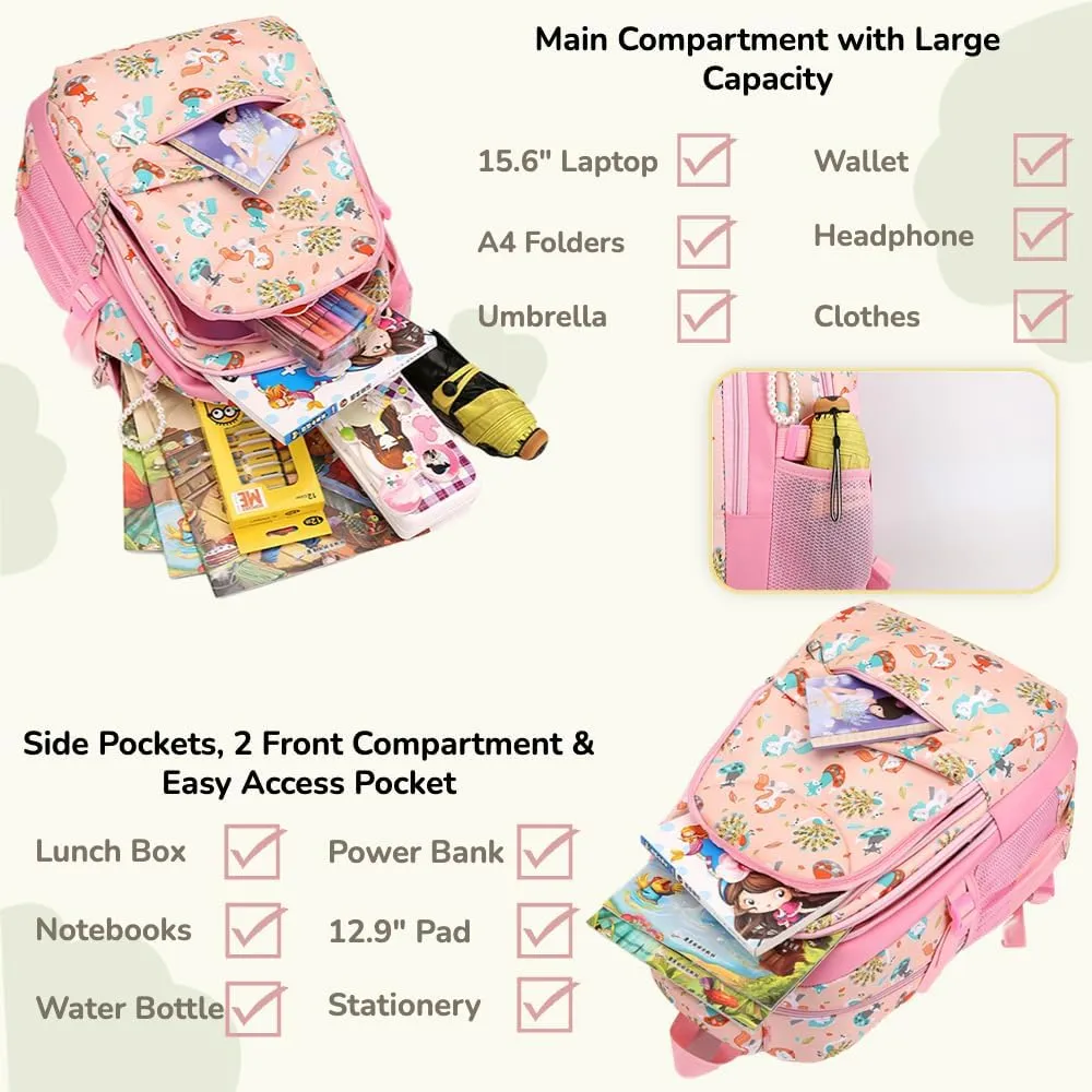 Cute Backpack Large Capacity Ergonomic Support Collar Block Women Lightweight Aesthetic Casual Daypack Korean Trends (Pink)