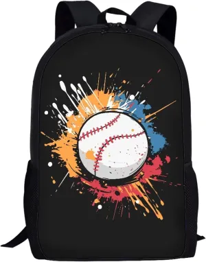 Cute Boys School Black Baseball Backpack for Elementary Student Soft Comfy Bookbag Daypack for Girls Campus Daily Outing Backpack with Side Pocket