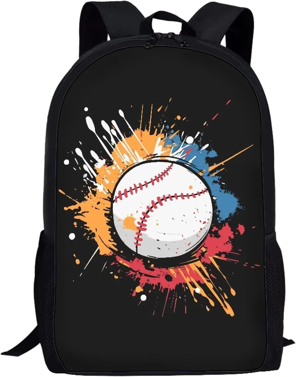 Cute Boys School Black Baseball Backpack for Elementary Student Soft Comfy Bookbag Daypack for Girls Campus Daily Outing Backpack with Side Pocket