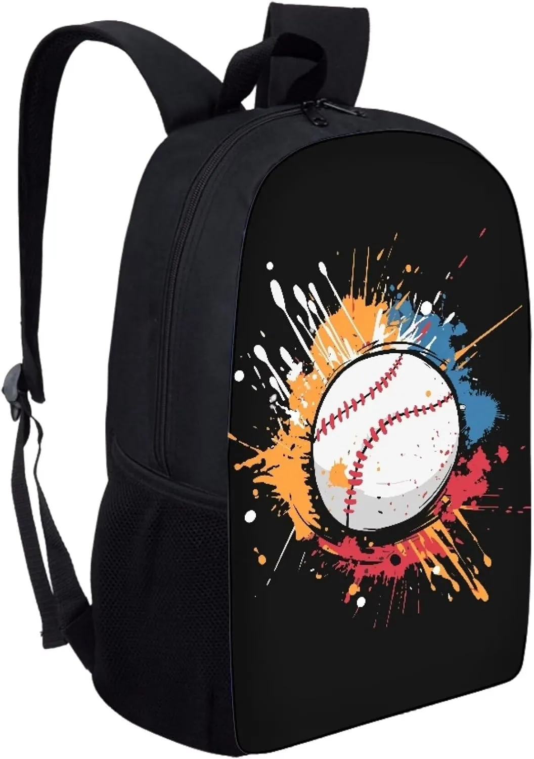 Cute Boys School Black Baseball Backpack for Elementary Student Soft Comfy Bookbag Daypack for Girls Campus Daily Outing Backpack with Side Pocket