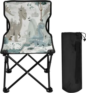Cute Cartoon Dinosaur Portable Outdoor Folding Chair Anti-Slip Padded Oxford Cloth Stool Camping Chair Small for Beach Hiking Fishing Gardening Quad Camp Chair