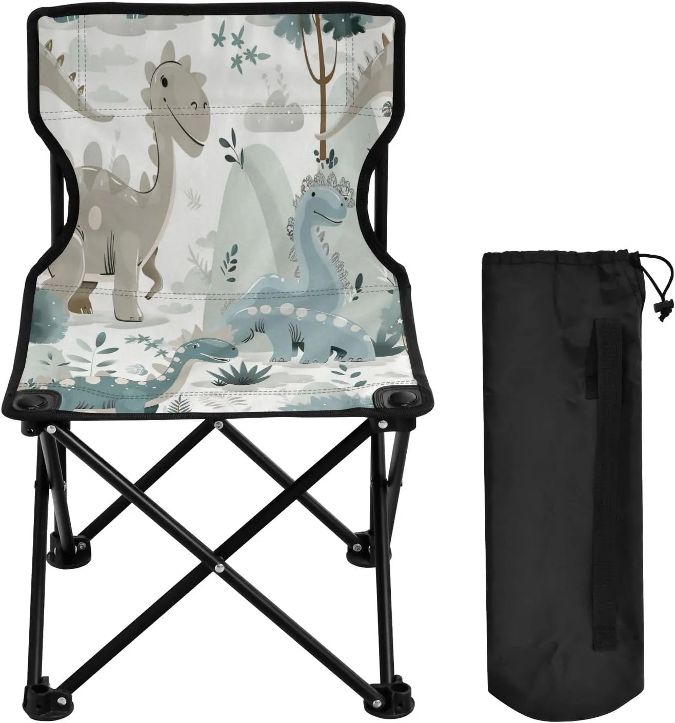 Cute Cartoon Dinosaur Portable Outdoor Folding Chair Anti-Slip Padded Oxford Cloth Stool Camping Chair Small for Beach Hiking Fishing Gardening Quad Camp Chair