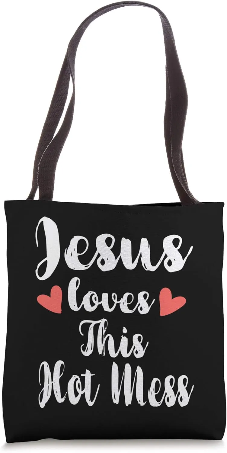 Cute Jesus Loves This Hot Mess Religion Faith Tote Bag