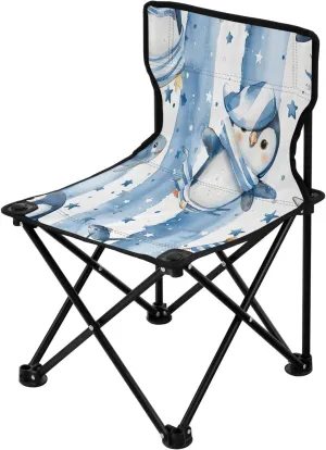Cute Penguin Portable Outdoor Folding Chair Anti-Slip Padded Oxford Cloth Stool Camping Chair Small for Beach Hiking Fishing Gardening Quad Camp Chair