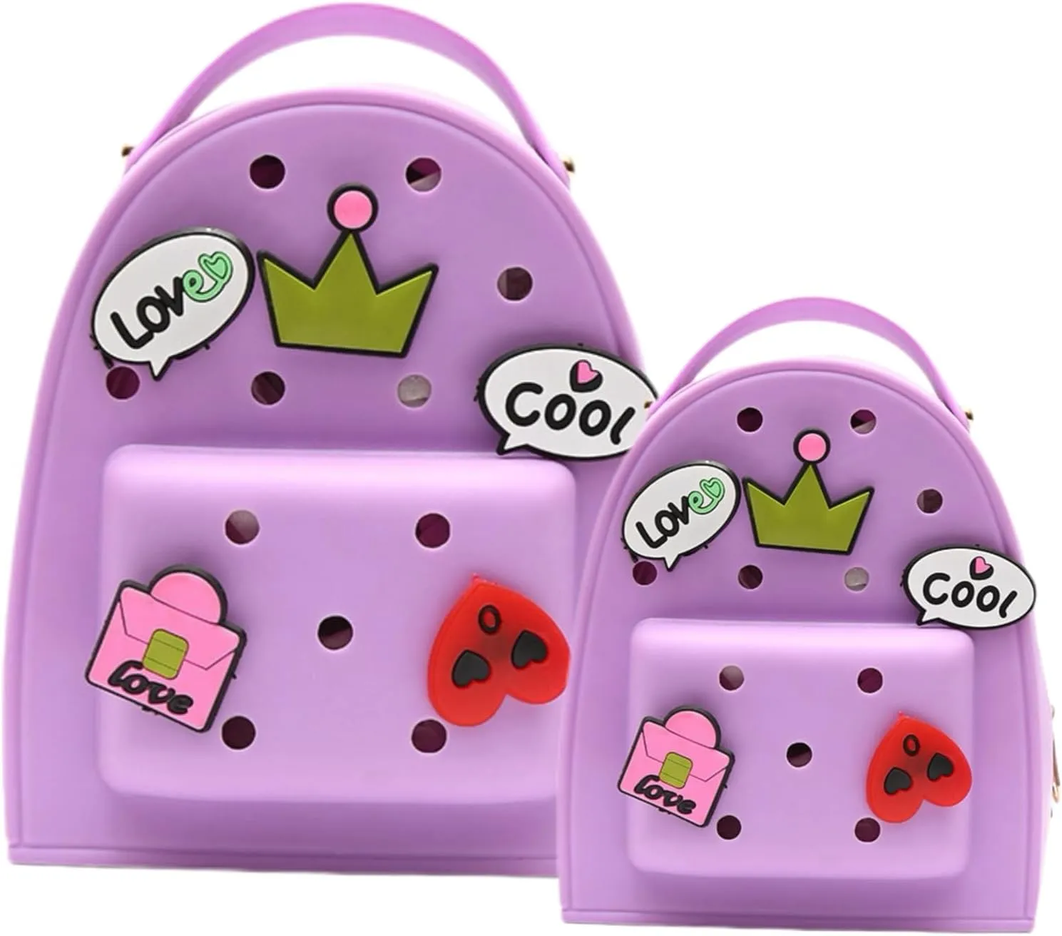 Cute Silicone Jelly Mini Backpack (2 Sizes) for Women Boys & Girls, Water-Resistant Lightweight Bag for Pool, Beach, Gym, Customizable Charms, Easy Clean (Lavender, Small Large)
