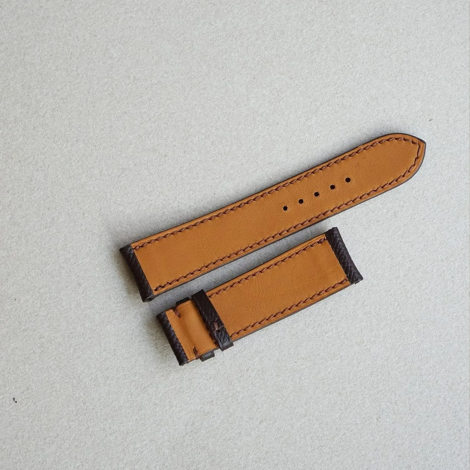 Dark Brown Epsom leather watch band, Handmade Calf leather watch strap (17mm, Steel Folding Clasp)
