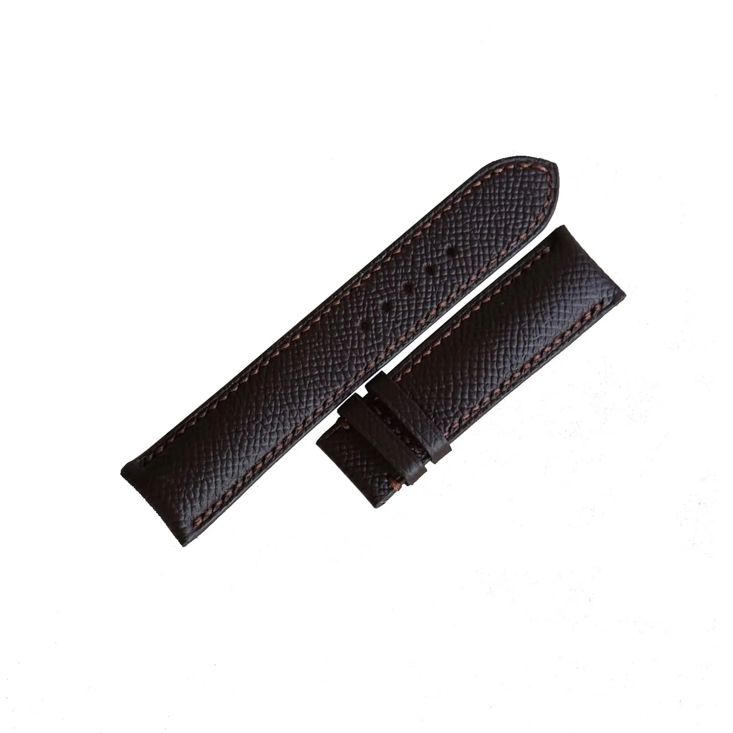 Dark Brown Epsom leather watch band, Handmade Calf leather watch strap (17mm, Steel Folding Clasp)