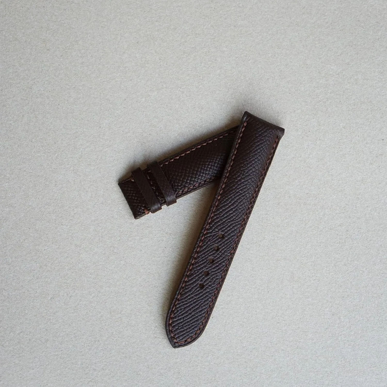 Dark Brown Epsom leather watch band, Handmade Calf leather watch strap (17mm, Steel Folding Clasp)