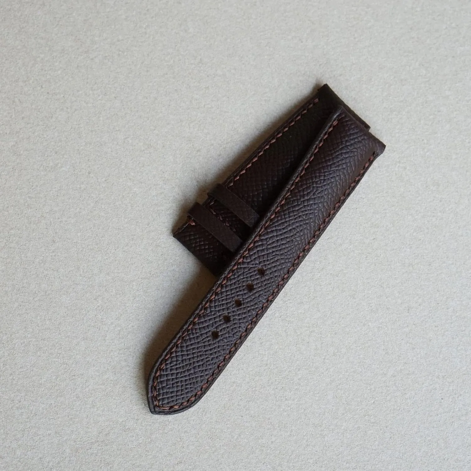 Dark Brown Epsom leather watch band, Handmade Calf leather watch strap (17mm, Steel Folding Clasp)