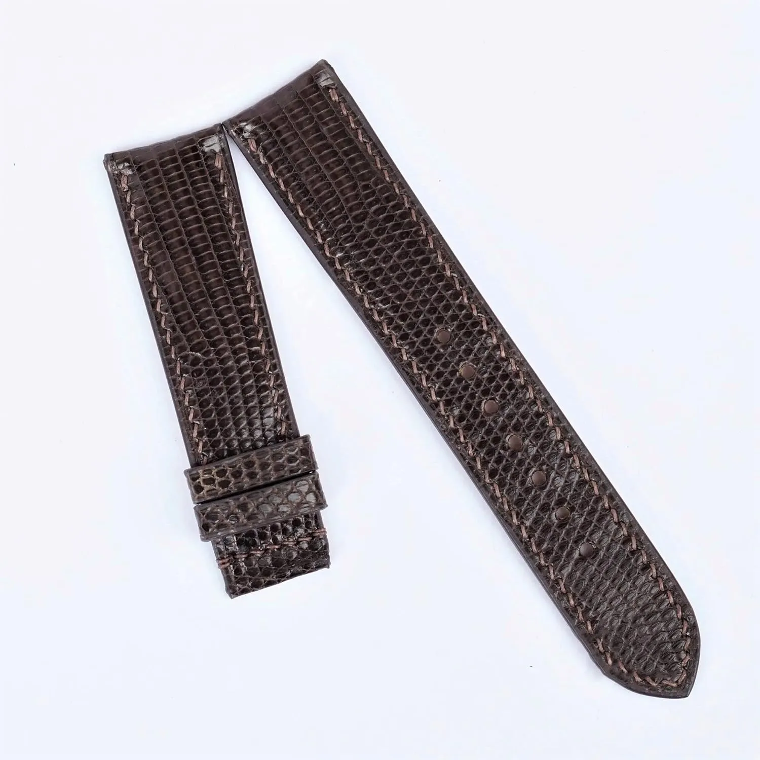 Dark Brown Lizard leather watch band, Handcrafted Lizard watch strap (16mm, Steel Folding Clasp)