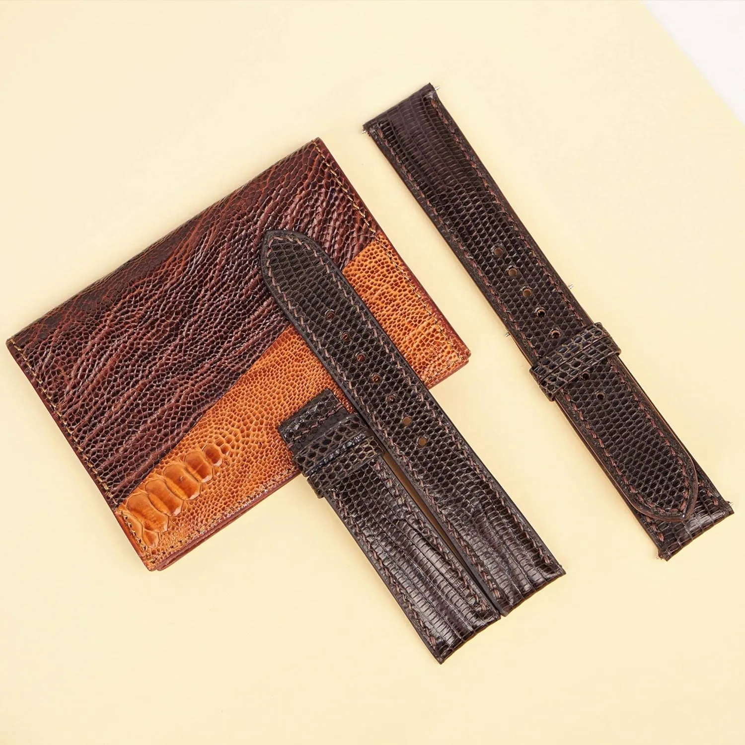 Dark Brown Lizard leather watch band, Handcrafted Lizard watch strap (16mm, Steel Folding Clasp)