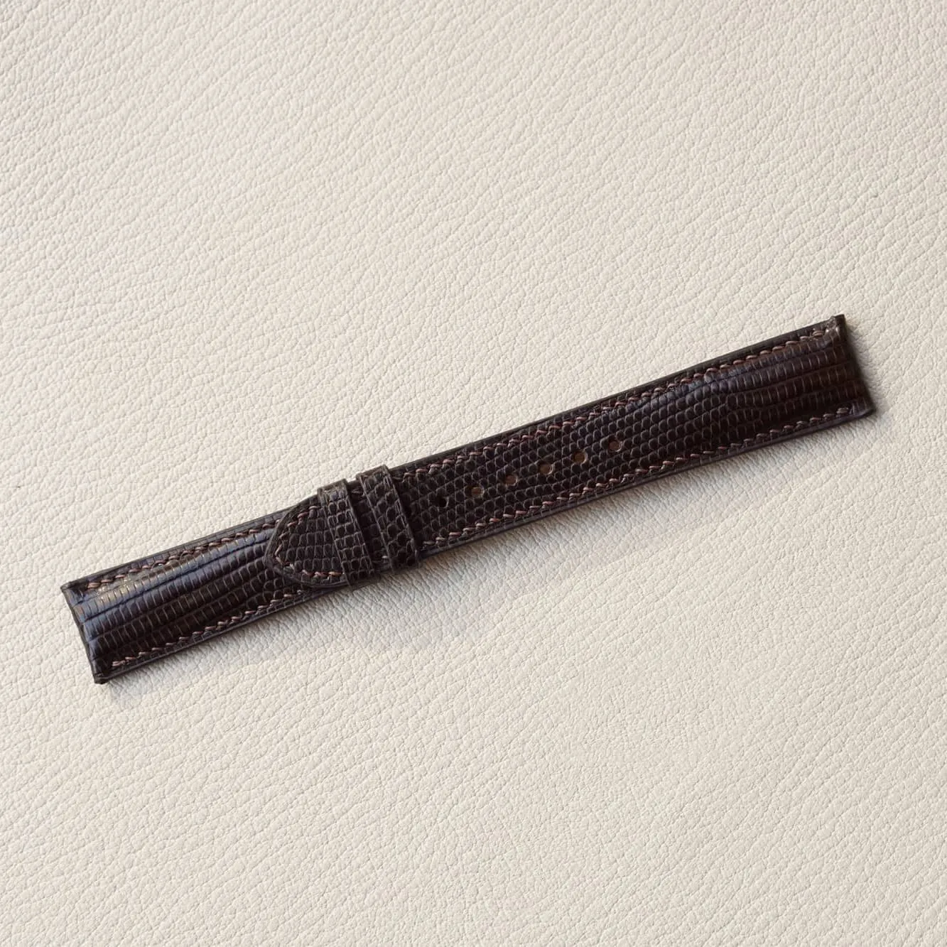Dark Brown Lizard leather watch band, Handcrafted Lizard watch strap (16mm, Steel Folding Clasp)