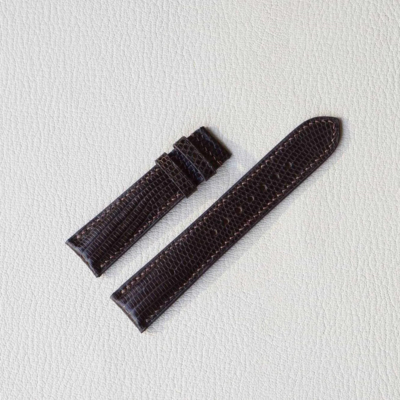 Dark Brown Lizard leather watch band, Handcrafted Lizard watch strap (16mm, Steel Folding Clasp)