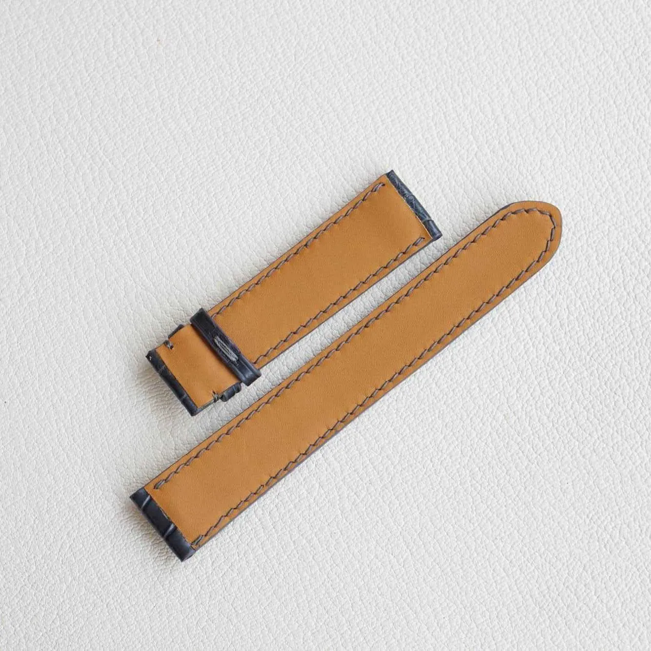 Dark Grey Alligator leather watch band, Handmade Alligator watch strap (14mm, Steel Folding Clasp)