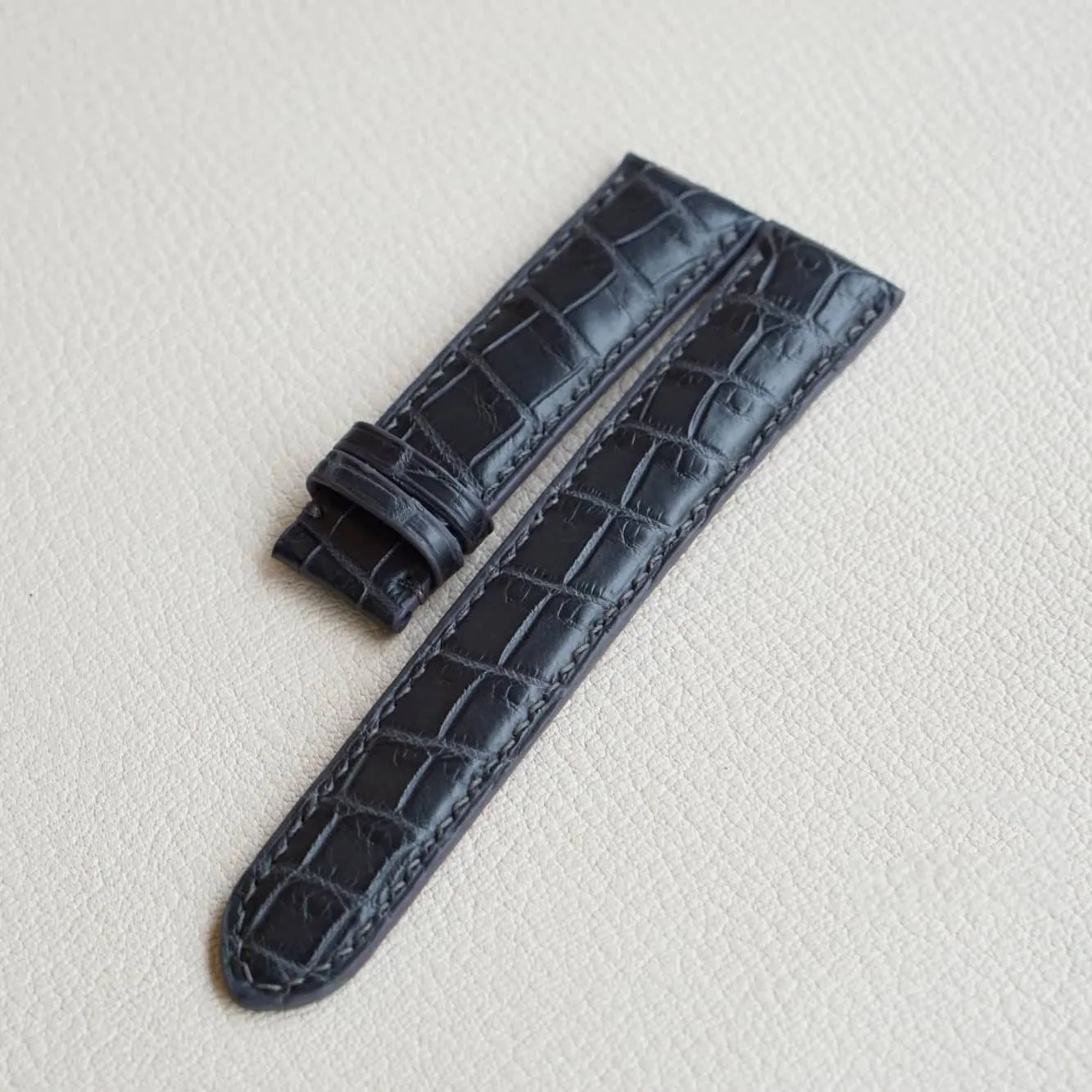Dark Grey Alligator leather watch band, Handmade Alligator watch strap (14mm, Steel Folding Clasp)